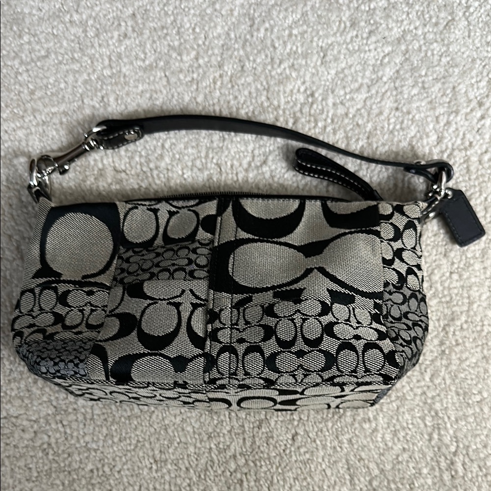 Coach Black and Gray Mini Bag with Monogram Pattern